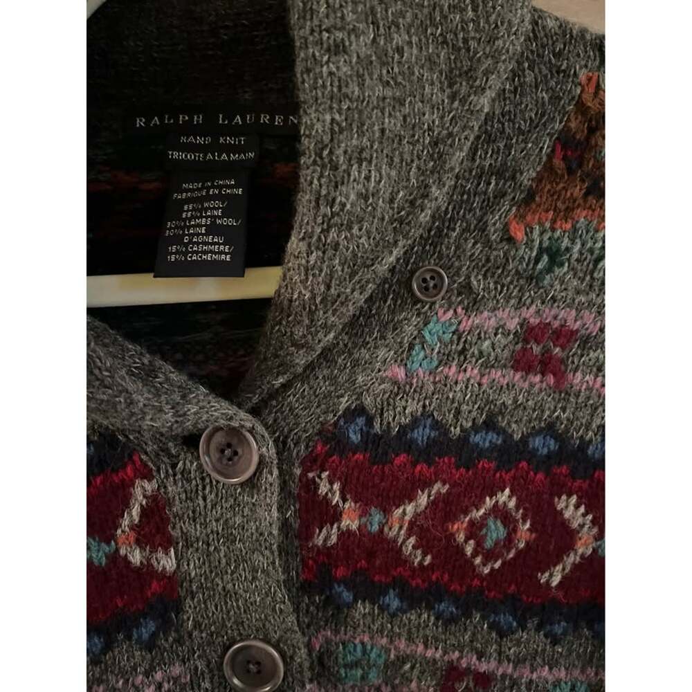 Vintage 90s Ralph Lauren Hand Knit Fair Isle Cardigan Wool Cashmere Rare Archive - Picture 4 of 10